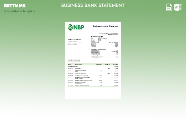 модерен стил Пакистански NBP деловна изјава за проверка на сметката Word и PDF ш